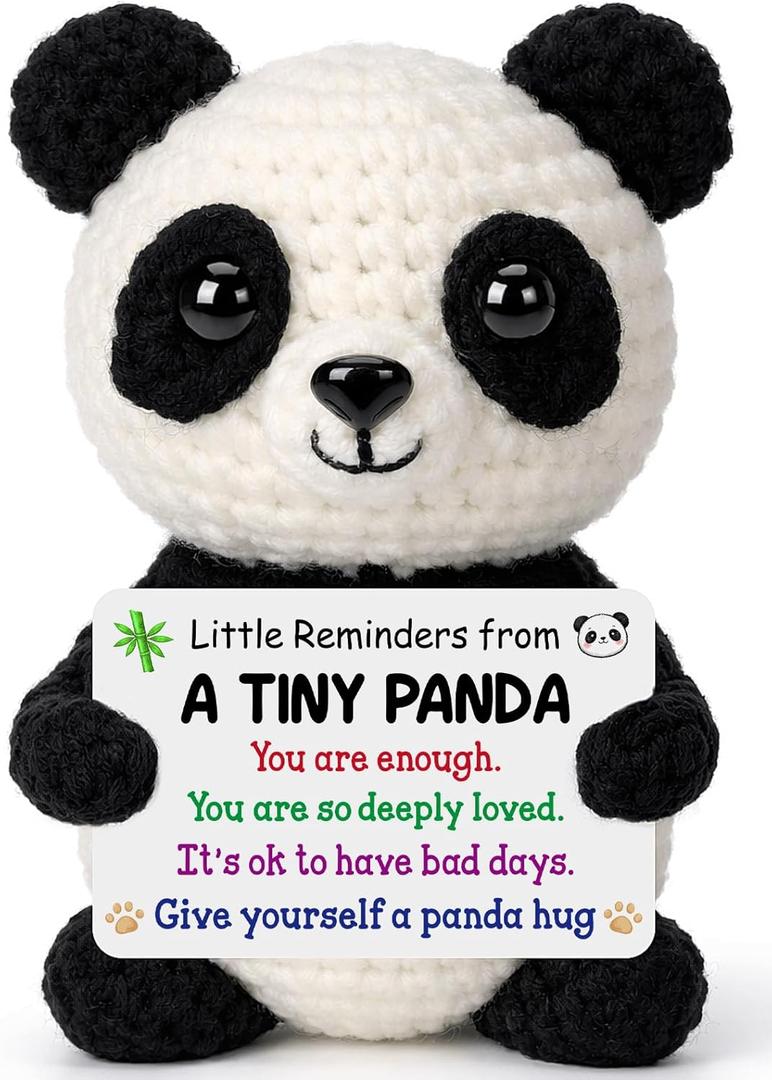 Birthday Inspirational Gifts for Women - Crochet Panda Little Reminders Cheer Motivational Positive Gifts for Girls College Student Nurse, Birthday Presents for Friends Teen Her Him