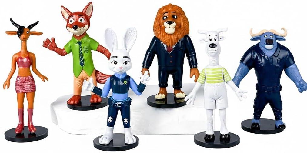 6 Piece Cartoon Animal Figures Toys Set, City Adventure Themed Mini Action Figures Collection, Cute Cartoon-Style Animal Characters, for Party Supplies, Birthday Gifts for Boys & Girls