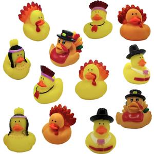 4E's Novelty Thanksgiving Rubber Duckies (12 Pack) Thanksgiving Themed Rubber Ducks Bulk Turkey & Pilgrim Ducks, Thanksgiving Party Favors Supplies for Kids Adults, Table Centerpiece, Bath Toys