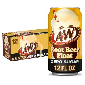 A&W Root Beer Float Zero Sugar Soda, 12 fl oz cans, 12 pack (EXP 10/08/26)