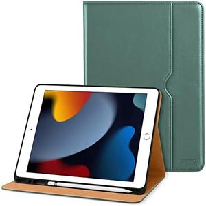 DTTO for iPad 9th/8th/7th Generation 10.2 Inch Case 2021/2020/2019, Premium Leather Business Folio Stand Cover with Apple Pencil Holder - Auto Wake/Sleep and Multiple Viewing Angles, Midnight Green