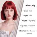 Red Bob Wig with Bangs Short Red Straight Wig for Women Heat Resistant Synthetic Wig Colorful Bob Wigs for Grils Daily Party Halloween Cosplay Use 13inch
