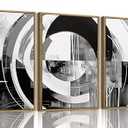 myusuar 3 Piece Large Modern Abstract Canvas Framed Wall Art For Living Room, Black And White Rings Minimalist Wall Art Decor Posters Prints For Bedroom Office, 24x36in