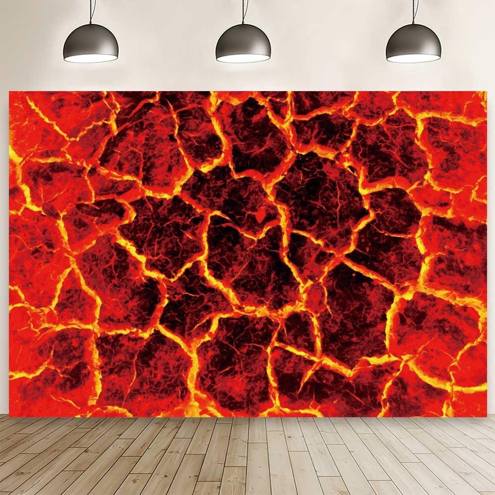7x5ft Lava Backdrop Volcanic Eruption Burning Ground Photography Background Roaring Flame Heat Red Cracked Rock Texture Decorations Banner Wall Art for Bedroom Living Room Home Decor Props