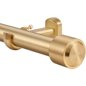 Heavy Duty Curtain Rods, 1 1/8 Inch Diameter Single Curtain Rod 144-240Inch(12-20ft) Extendable Length for Large Windows with End Caps Adjustable Modern Brackets-Warm Gold