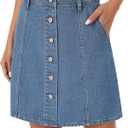 Rooscier Women's Button Down High Waisted A Line Jean Mini Denim Skirt with Pockets (Blue, XS)
