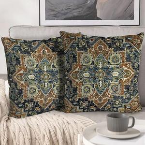 BUAEL Boho Throw Pillow Covers 24x24 inch Set of 2,Boho Vintage Carpet Pattern Antique Ethnic Decor Double Sided Pattern Cushion Cover Soft Pillow Case Living Sofa Room Bed Square Pillow Cover