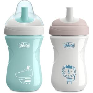 Chicco Sport Spout Sippy Cup 9+ Months, 9oz Toddler Training Cup with Bite-Resistant No-Spill Spout, Easy Grip, BPA-Free, 2-Pack, Sage/Grey