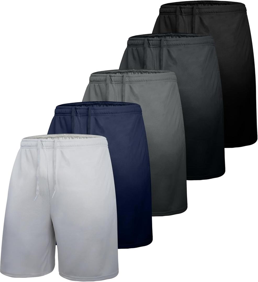 5 Pack Men's Workout Shorts Performance Dry Fit Athletic Gym 7 inch Inseam Lightweight Shorts with Pockets (Medium, Light Gray/Medium Gray/Carbon Gray/Blue/Black)