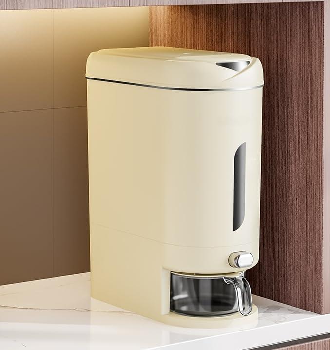 IEEK Rice Dispenser 25 Lbs,Large Cereal Dry Food Storage Containers Rice Storage Container Sealed Moisture Proof with Measuring Cup for Kitchen Pantry Household, White
