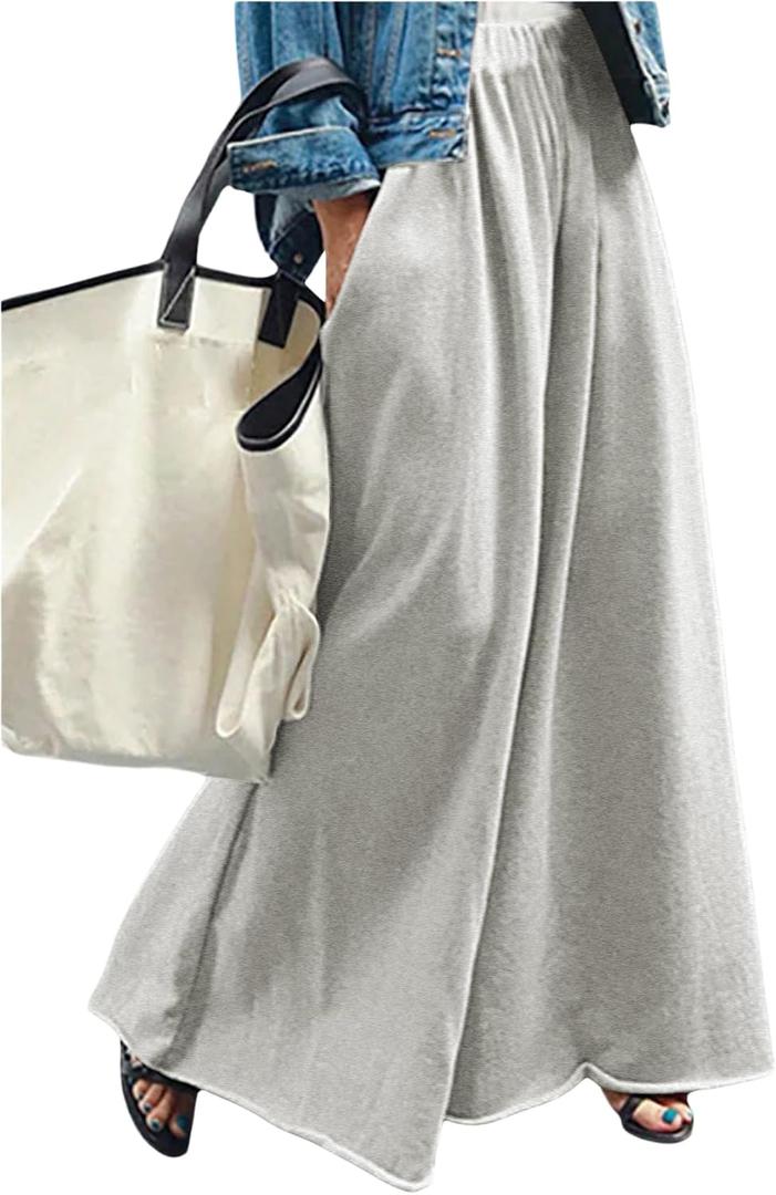 RoseSeek Women's Wide Leg Sweatpants High Elastic Waist Flowy Palazzo Pants Loose Baggy Pants Bottoms (Gray, S)