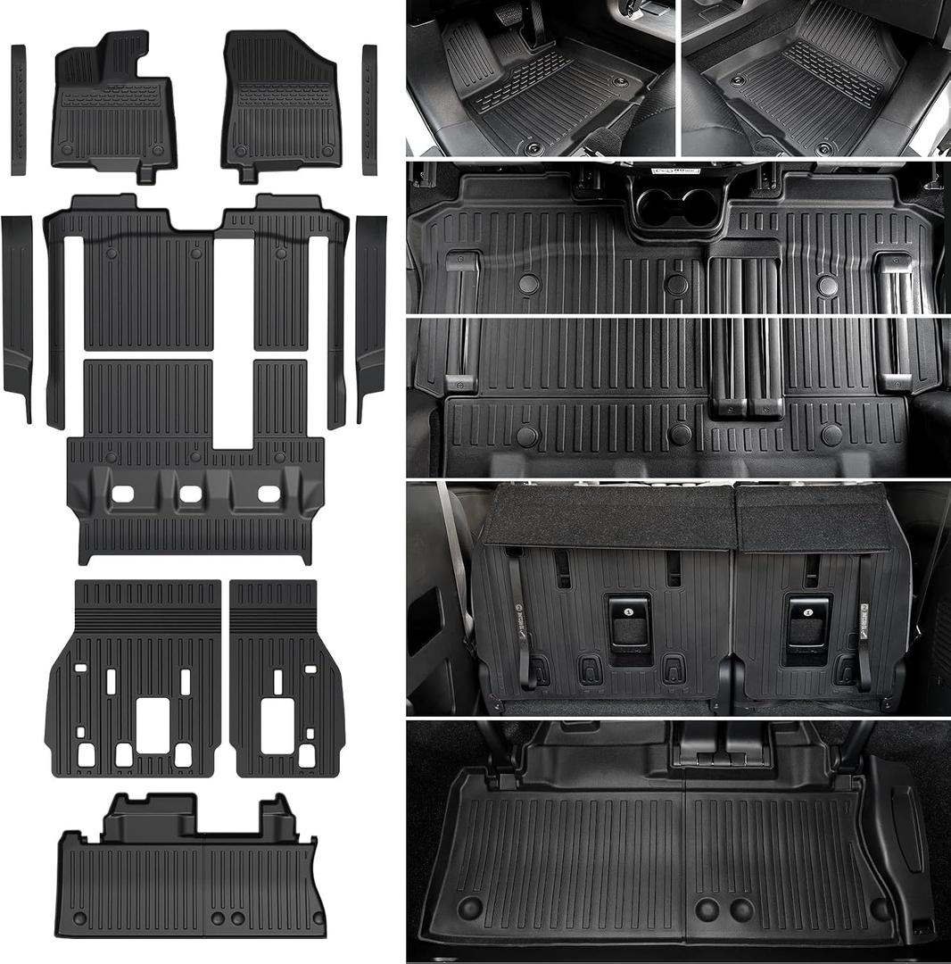 JOULARISE Floor Mats Set for 2021-2025 2026 Toyota Sienna (Only for 8 Seats), All Weather TPE Backrest Mat Trunk Lower Well Mat Cargo Liner Door Sill Guards Accessories (8 Seats Full Mats Set)