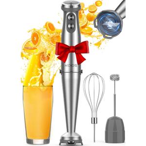 KOIOS Immersion Blender, 1000W Anti-scratch 3-in-1 Hand Blender, Upgraded 12 Speed Stainless Steel Blade Stick Blenders with Turbo Mode, Whisk and Milk Frother, Non-BPA (Silver)