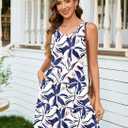 AUSELILY Womens Summer Dress Casual Sleeveless Crewneck T Shirt Sundress Flowy Tiered Swing Mini Dresses (L)