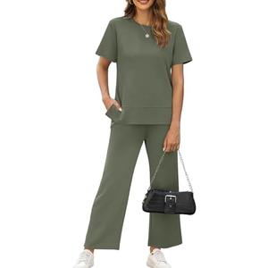XIEERDUO Women's 2 Piece Lounge Set Fashion Travel Outfits Vacation Tracksuit Comfy Wide Leg Airport Loungewear XL