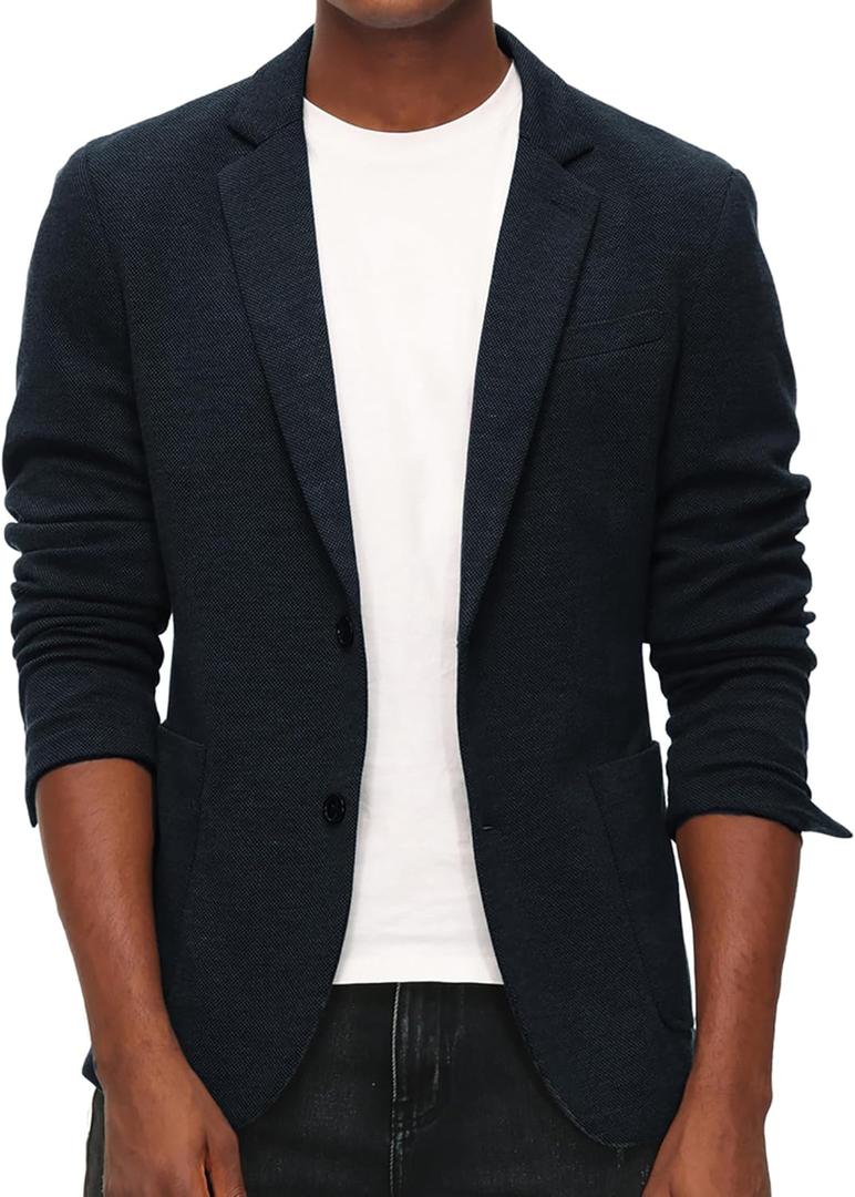 PJ PAUL JONES Men's Casual Knit Blazer Suit Jackets Two Button Lightweight Unlined Sport Coat (Large, Navy Blue)