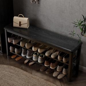 AQIMUELE Wood Shoe Rack Bench for Entryway, 2 Tier Shoe Rack for Front Door Entrance, Shoe Bench with Shoe Storage for Entryway, Bedroom, 47.2"