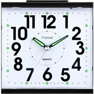 Tinload 4.7" Loud Bell Alarm Clock for Heavy Sleepers Adults, Silent No Ticking, Snooze, Lighted on Demand, Battery Operated Alarm Clocks for Bedrooms, Black