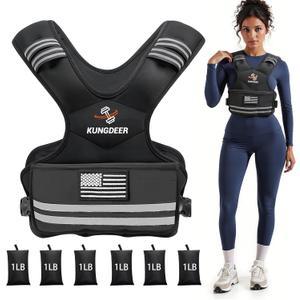 Kungdeer Strength Training Weighted Vest - 4-10LB/11-20LB with Removable Weights, Adjustable Body Weight Vest for Men & Women, Workout & Weight Training Vest with Reflective Stripe (Black, 44-10 LB)