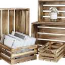 5-Piece Farmhouse Wooden Crate Set - Rustic Wooden Crates for Display and Storage, Large Torched Decorative Crates, Farmhouse Apple Crates, Painted Wood Crates for Decor