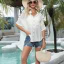 Kumufenc Womens Swimsuit Cover Up Summer Bathing Suit Coverup Gauze Button Down Short Sleeve Shirts (Yellow, M)
