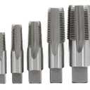 Drill America DWTPT1/4-1-1/4SET 6 Piece NPT Pipe Tap Set in Wooden Case (1/4 ", 3/8 ", 1/2 ", 3/4 ", 1" and 1-1/4 "), Carbon Steel, DWT Series, Uncoated (Bright), Small