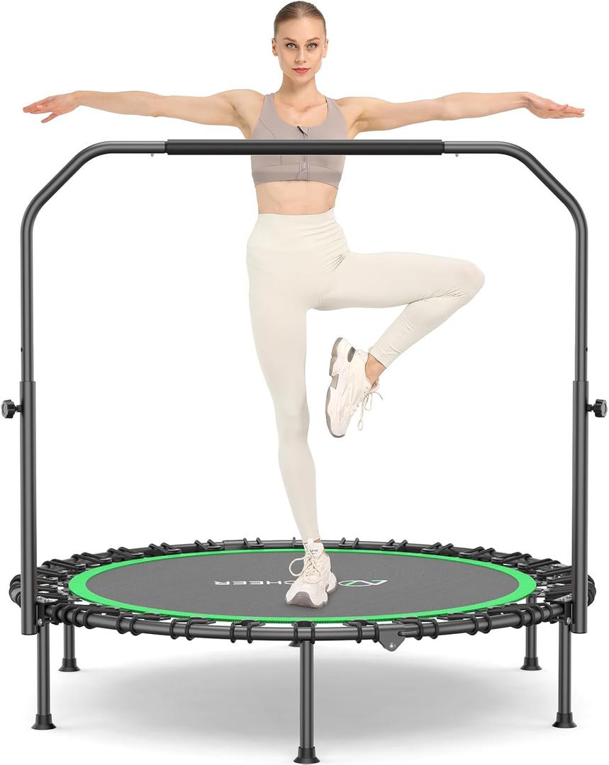 ANCHEER 40/48" Mini Trampoline with Upgraded Bungee Cords, 550LBS Capacity, Adjustable Foam Bar & Resistance Ropes, Indoor/Outdoor Rebounder for Adults