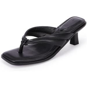 Womens Kitten Heel Thong Sandals Flip Flops Slip On Square Open Toe Slippers Low Stacked Heeled Mules, Size 8.5