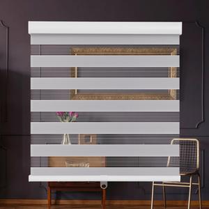 SMONTER Cordless Zebra Blinds for Windows Zebra Roller Shades with Metal Valance Free Stop Dual Layer Sheer Blinds Day Night Privacy Light Filtering, W58 x H72, Light Grey