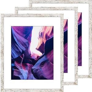 TWING 12x16 Frame 3 Pack,Large Wall Gallery Photo Frame Display Photos 8.5 x 11 with Mat or 12 x 16 without Mat,Distressed White Picture Frames 12 x 16 for Horizontal or Vertical Wall Mounting