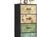 4 Drawers Dresser for Bedroom Fabric Storage Tower with Wooden Top | Steel Frame Tall Chest of Drawers for Closet, Entryway, Dorm, Floral Painted