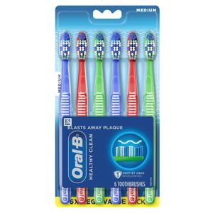 Oral-B Healthy Clean Toothbrushes, Medium Bristles, 6 Count (Assorted Colors)