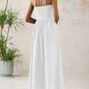 PRETTYGARDEN Women 2026 Summer Elegant Strapless Maxi Dress Tube Top Dress A Line Flowy Long Wedding Party Cocktail Dresses (White, XS)