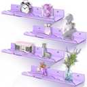 Rainbow Acrylic Floating Shelves, 15in Kids Wall Mounted Nursery Bookshelves, Display Ledge for Books Toys Cosmetic Storage, Bathroom Bedroom Living Room Wall Organizer, 4 Pack, Purple