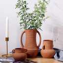 Terracotta Vases Sets of 3, Farmhouse Decor, Ceramic Vase for Flower, Wide Mouth Rustic Home Decor Vases for Flowers, Living Room, Table,Shelf and Accessories, Terracotta