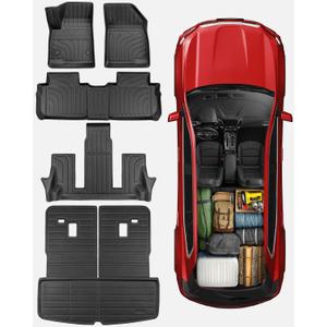 Floor Mats & Cargo Liner Back Seat Cover Protector for GMC Acadia 2017-2023, All-Weather 6 Seats Full Set Floor Mats & Cargo Liner with Backrest Mat for GMC Acadia Accessories 2017-2023