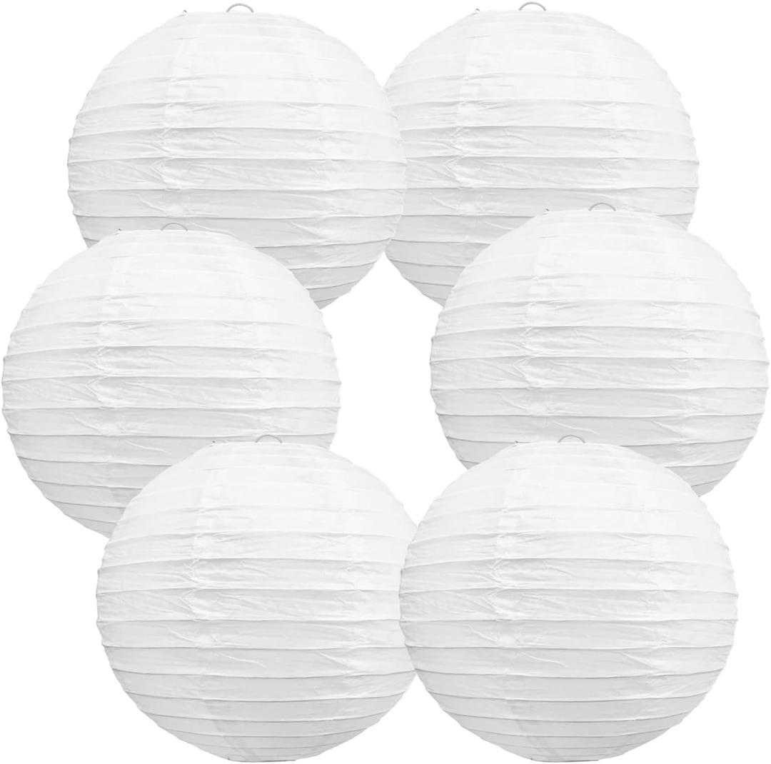 BEISHIDA 10-Inch White Paper Lanterns Decorative Chinese/ Japanese Hanging Round Paper Lanterns Lamp for Birthday, Wedding, Christmas, Bridal, Home Decor, Party Decoration (6 Packs)
