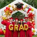 Red White Gold Graduation Balloon Garland Arch Kit with Graduation Star print Certificate Letter Foil Balloons for Graduate Class of 2026 Grad Prom party Decorations Supplies
