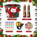 Christmas Bike Basket, Christmas Bike Basket Front Set Include Rattan Woven Bike Baskett with Bells Santa Plush Patterns, Xmas Stickers, Bike Bell, 2 Pcs Ribbons Tassels, Wheel Spoke Decoration (Red)