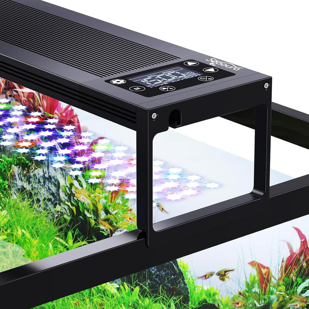 SEAOURA 24/7 LED Aquarium Light for 36-42 Inch Fish Tank, Auto On Off with Timer, 9 Colors, Adjustable Brightness, Daylight Moonlight Mode, Full Spectrum Fish Tank Light for Plants, 68W