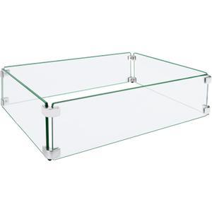 Fire Pit Wind Guard, 29"x13" Square Fire Pit Glass Wind Guard Made of Clear Tempered Glass, Set with Assembly Instructions, Free Screwdriver, Easy to Install