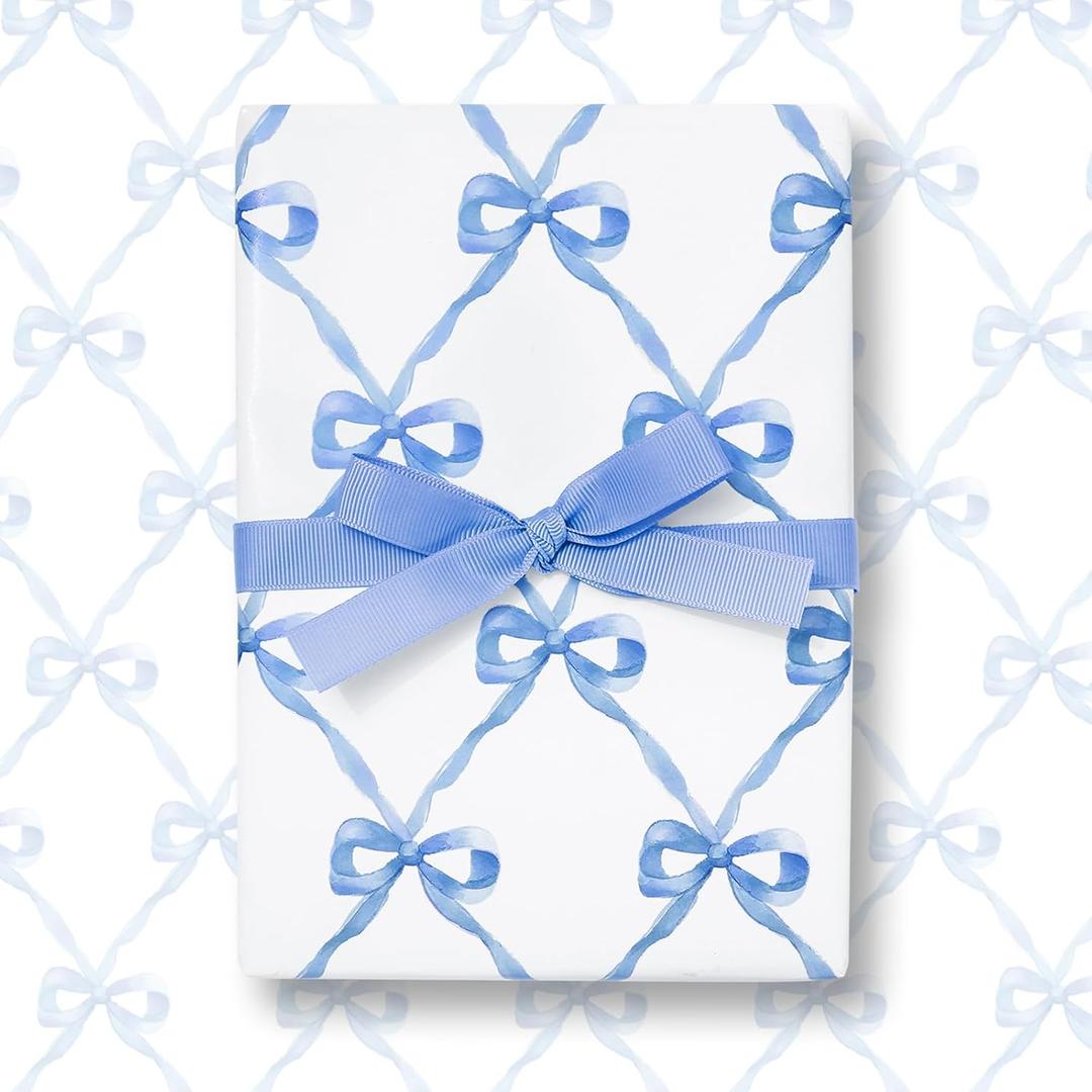 5 x JarThenaAMCS 6 Sheet Blue Bow Wrapping Paper -Not Roll- Bow Knot Gift Wrap Paper Folded Flat for DIY Crafts Party Supplies, 27.6 x 39.4 Inch