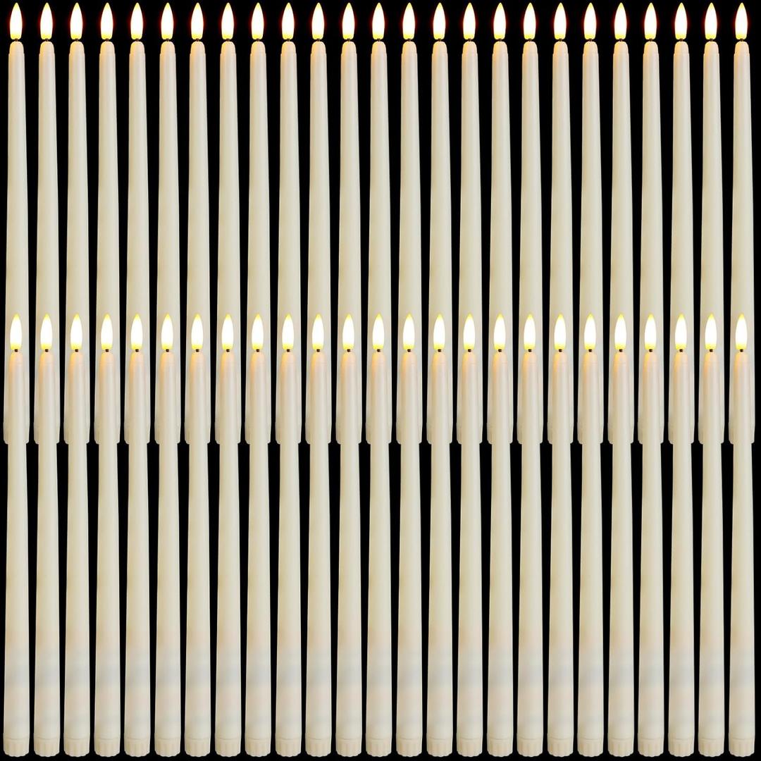 Baquler 50 Pcs Flameless Taper Candles Battery Operated Bulk 12.4 Ivory LED Taper Candles Flickering LED Candlesticks for Wedding Advent Halloween Christmas Party Decor