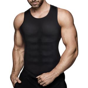 Men's Compression Shirt Slimming Body Shaper Vest Workout Tank Tops Abs Abdomen Undershirts (X-Large, Black)
