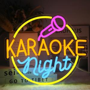 Karaoke Night Neon Sign Music Room Decor Karaoke Bar LED Sign for Wall Decor Karaoke Live On Air Neon Lights Signs Bar Open Neon Wall Light for Music Studio Game Room Decor (Blue Orange Pink)
