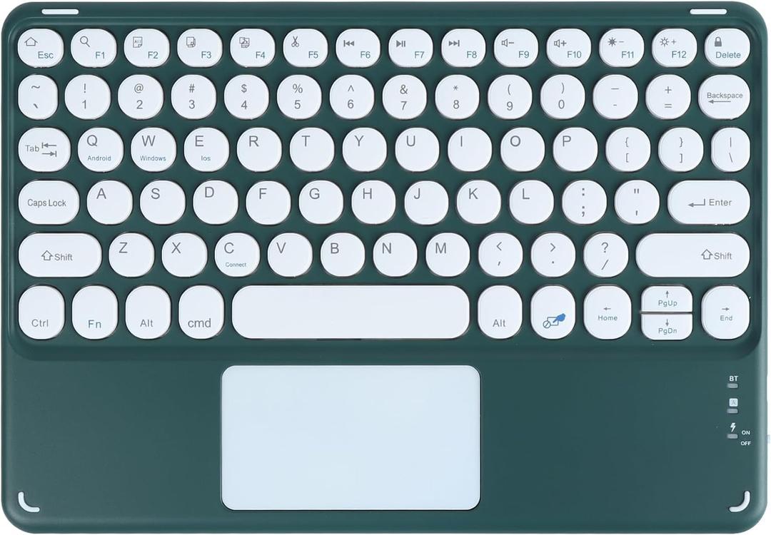 Wireless Keyboard with Touchpad, Ultra-Thin Rechargeable Bluetooth Keyboard Mini with Trackpad, Round Keys for iPad pro/iPad/iOS/Mac OS/Windows/Android (Dark Green)