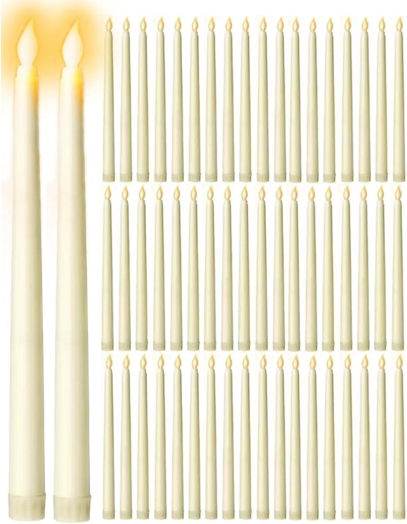 50 Pack Flameless Taper Candles, 11 Inch Battery Operated LED Taper Candles Flickering Electric Led Candlesticks for Wedding Party Church Christmas Centerpiece, No Batteries, Ivory (50)