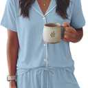 Ekouaer Womens Pajama Sets Button Down Short Sleeve Top and Shorts Cute Ruffled Pjs Sets Sleepwear
