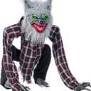 JOYIN 30 Halloween Outdoor Decorations Animatronics Werewolf, Animated Werewolf Groundbreaker Decor Outside, Squatting Werewolf Prop with Moving Arms & Light-Up Eyes, Yard Lawn Haunted House Decor