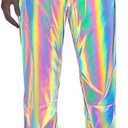 LZLRUN Rainbow Reflective Shorts Pants Men Trousers Casual Night Jogger (XXL, Pants)
